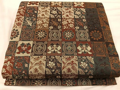 平和屋着物●両面　全通柄袋帯　花鳥丸文　正絹　逸品　BAAW6741mz