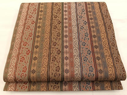 平和屋着物●両面　全通柄袋帯　花鳥丸文　正絹　逸品　BAAW6741mz