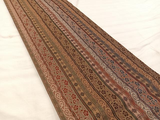 平和屋着物●両面　全通柄袋帯　花鳥丸文　正絹　逸品　BAAW6741mz
