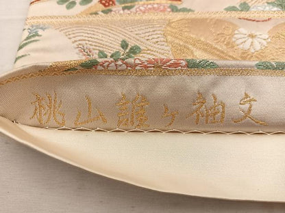 平和屋着物▼六通柄袋帯　唐織　桃山誰が袖文　金糸　正絹　逸品　BAAW6753mz