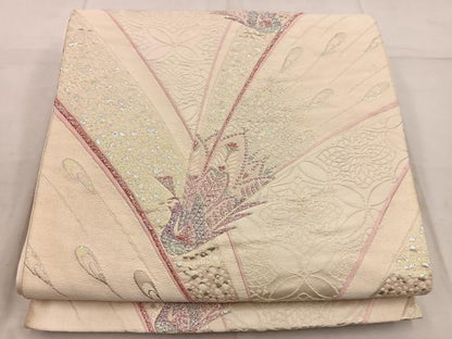 平和屋着物◎六通柄袋帯 孔雀 銀糸 正絹 逸品 BAAW6774mz