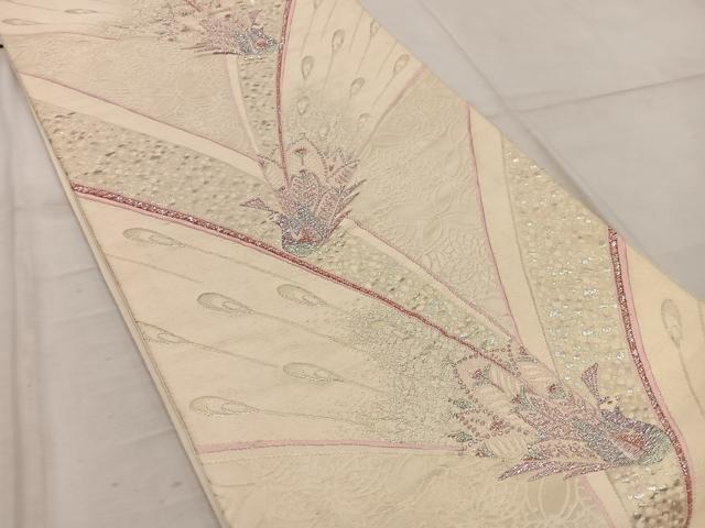 平和屋着物◎六通柄袋帯 孔雀 銀糸 正絹 逸品 BAAW6774mz