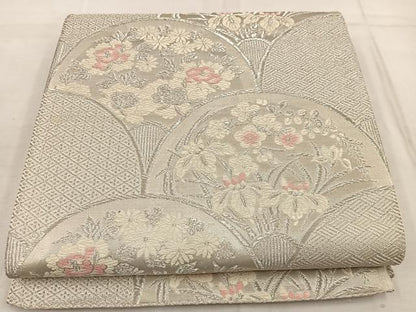 平和屋着物◎六通柄袋帯 唐織 青海波花文 銀糸 正絹 逸品 BAAW6775mz