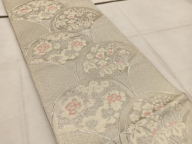 平和屋着物◎六通柄袋帯 唐織 青海波花文 銀糸 正絹 逸品 BAAW6775mz