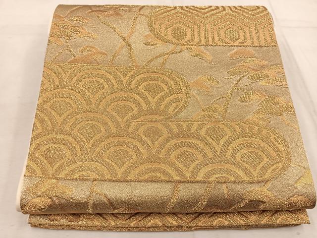 平和屋着物◎六通柄袋帯 亀甲枝松文 金糸 正絹 逸品 BAAW6777mz