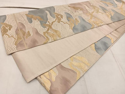 平和屋着物◎六通柄 京袋帯 流水松文 金糸 正絹 逸品 BAAW6778mz