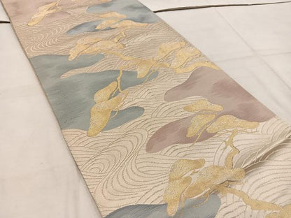 平和屋着物◎六通柄 京袋帯 流水松文 金糸 正絹 逸品 BAAW6778mz