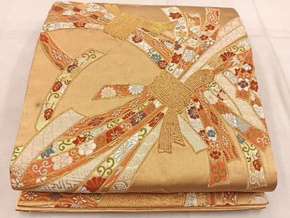 平和屋着物◎六通柄袋帯 唐織 束ね熨斗花文 金糸 鈴乃屋扱い 正絹 逸品 BAAW6788mz