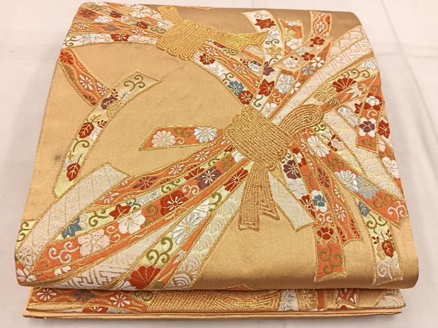 平和屋着物◎六通柄袋帯 唐織 束ね熨斗花文 金糸 鈴乃屋扱い 正絹 逸品 BAAW6788mz