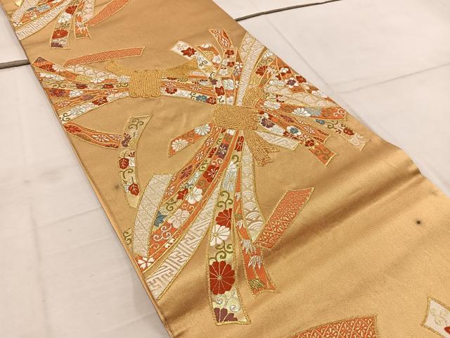平和屋着物◎六通柄袋帯 唐織 束ね熨斗花文 金糸 鈴乃屋扱い 正絹 逸品 BAAW6788mz