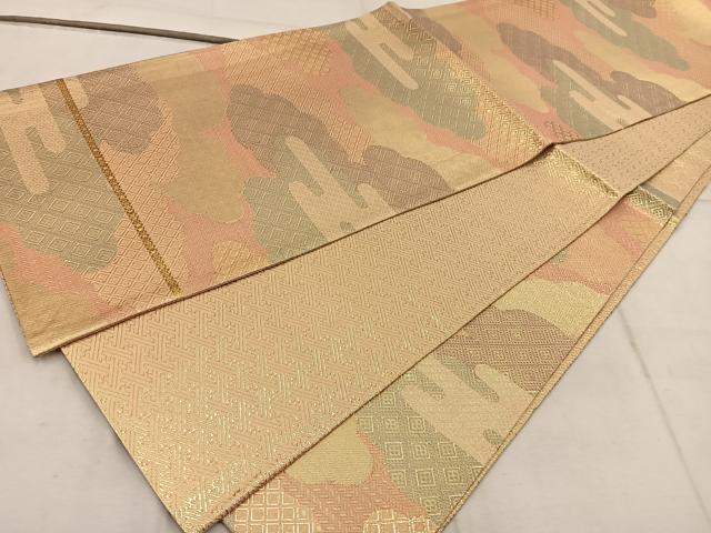平和屋着物◎佐賀錦 六通柄袋帯 エ霞雲重ね文 金糸 正絹 逸品 BAAW6791mz