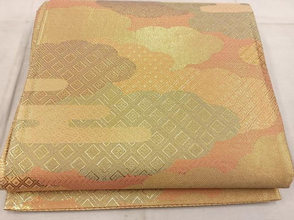 平和屋着物◎佐賀錦 六通柄袋帯 エ霞雲重ね文 金糸 正絹 逸品 BAAW6791mz