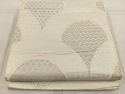 平和屋着物◎六通柄袋帯 青海波花文 銀糸 正絹 逸品 BAAW6793mz