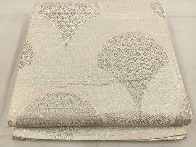 平和屋着物◎六通柄袋帯 青海波花文 銀糸 正絹 逸品 BAAW6793mz