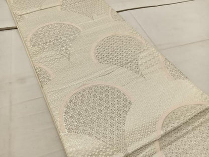 平和屋着物◎六通柄袋帯 青海波花文 銀糸 正絹 逸品 BAAW6793mz