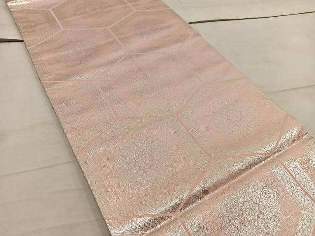 平和屋着物◎両面 全通柄袋帯 亀甲花文 銀糸 正絹 逸品 BAAW6794mz