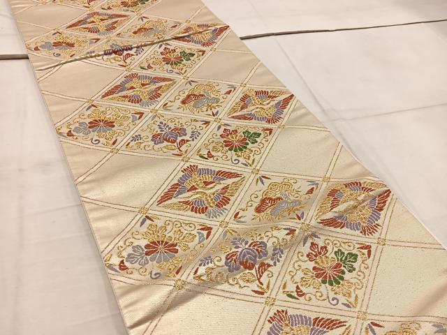 平和屋着物◎六通柄袋帯　双鶴花文　金糸　正絹　逸品　BAAW6800mz