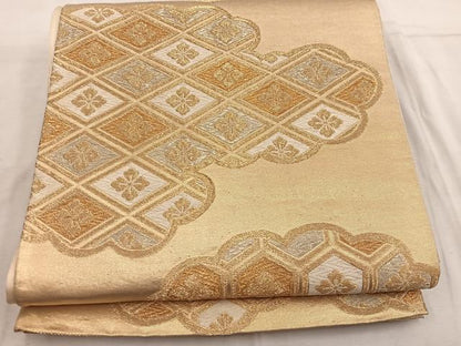 平和屋着物◎六通柄袋帯　雲取り菱花文　金糸　正絹　逸品　BAAW6810mz
