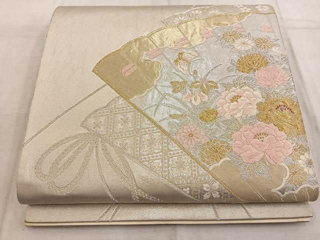 平和屋着物◎六通柄袋帯 唐織 檜扇花文 金銀糸 正絹 逸品 BAAW6813mz