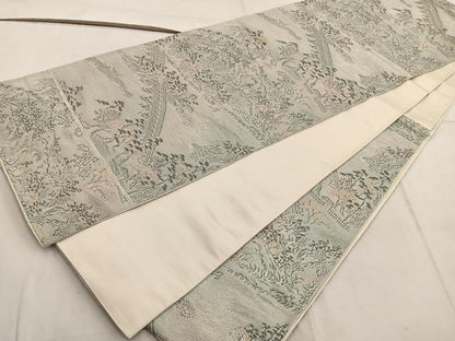 平和屋着物◎六通柄袋帯　名勝嵐山　銀糸　正絹　逸品　]BAAW6814mz