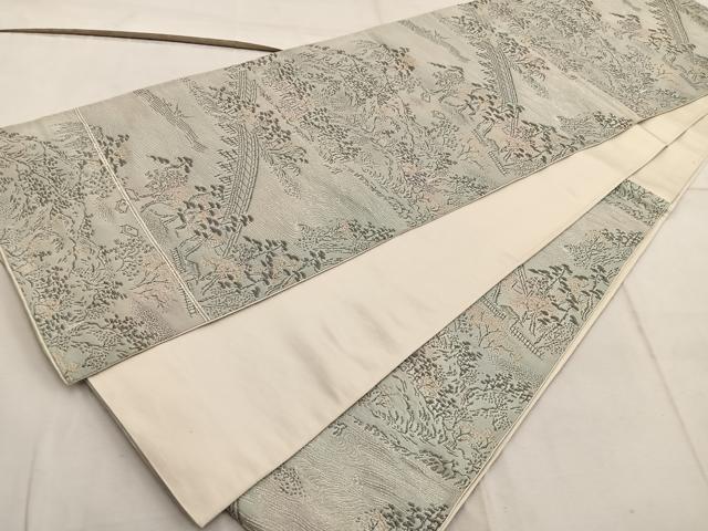 平和屋着物◎六通柄袋帯　名勝嵐山　銀糸　正絹　逸品　]BAAW6814mz