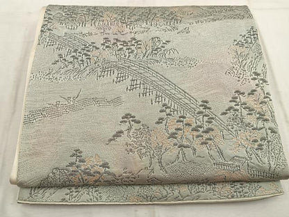 平和屋着物◎六通柄袋帯　名勝嵐山　銀糸　正絹　逸品　]BAAW6814mz