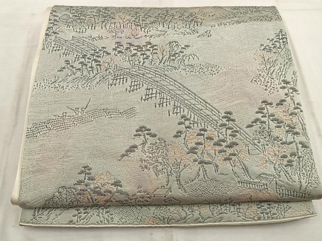 平和屋着物◎六通柄袋帯　名勝嵐山　銀糸　正絹　逸品　]BAAW6814mz