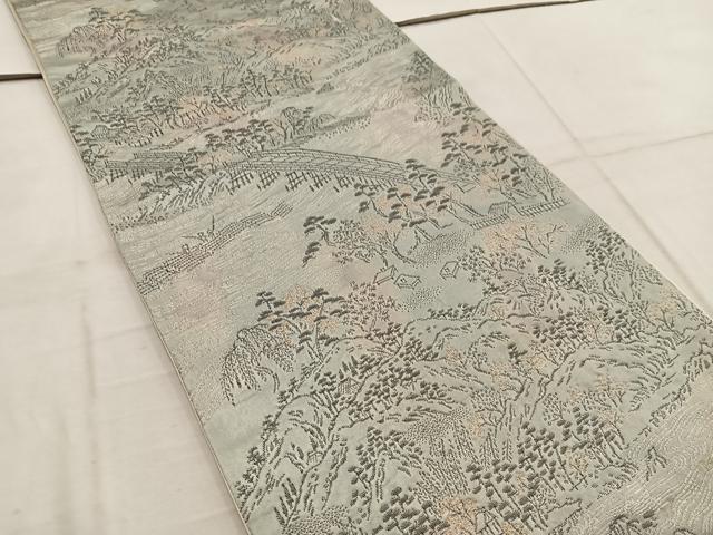 平和屋着物◎六通柄袋帯　名勝嵐山　銀糸　正絹　逸品　]BAAW6814mz