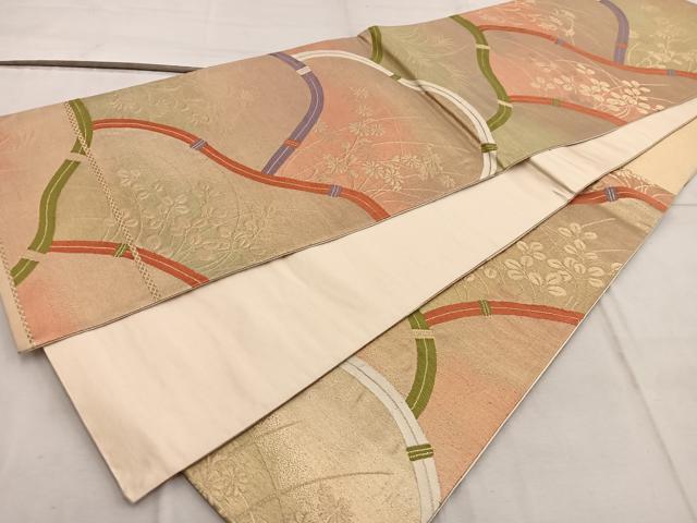 平和屋着物◎六通柄袋帯　菊花文　金糸　正絹　逸品　BAAW6815mz