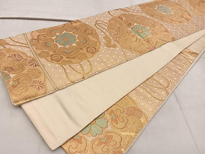 平和屋着物◎六通柄袋帯 鏡裏花文 金糸 正絹 逸品 BAAW6818mz