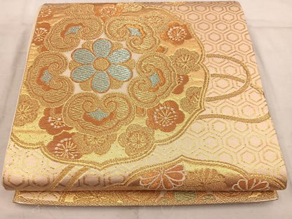 平和屋着物◎六通柄袋帯 鏡裏花文 金糸 正絹 逸品 BAAW6818mz