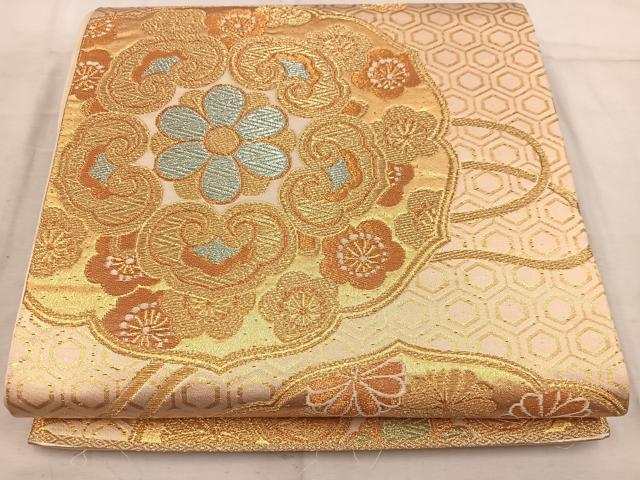 平和屋着物◎六通柄袋帯 鏡裏花文 金糸 正絹 逸品 BAAW6818mz
