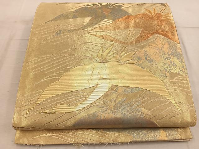 平和屋着物◎六通柄袋帯　飛鶴　金糸　正絹　逸品　BAAW6821mz