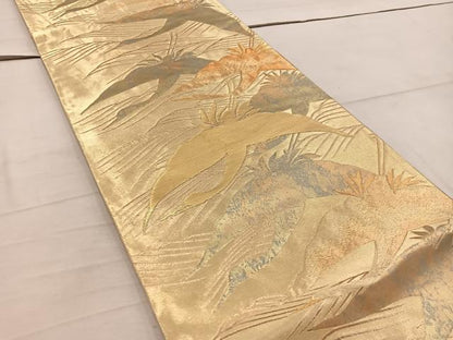 平和屋着物◎六通柄袋帯　飛鶴　金糸　正絹　逸品　BAAW6821mz