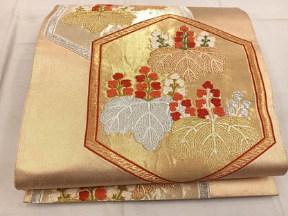 平和屋着物◎六通柄袋帯 唐織 亀甲桐文 金銀糸 正絹 逸品 BAAW6824mz