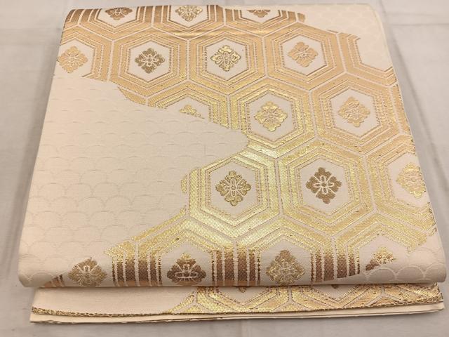 平和屋着物◎六通柄袋帯　亀甲花文　金糸　正絹　逸品　BAAW6826mz