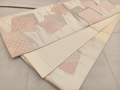 平和屋着物◎六通柄 京袋帯 唐織 色紙重ね七宝文 銀糸 正絹 逸品 BAAW6827mz