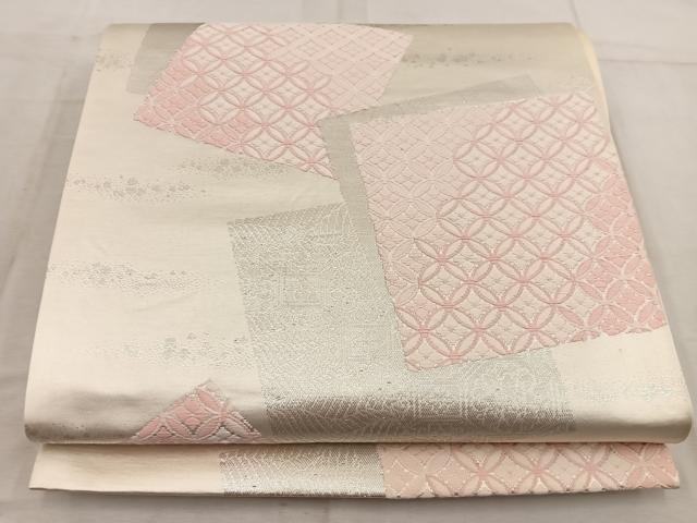 平和屋着物◎六通柄 京袋帯 唐織 色紙重ね七宝文 銀糸 正絹 逸品 BAAW6827mz