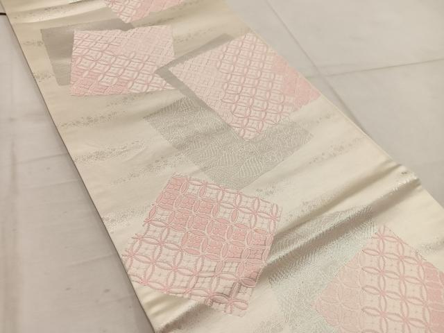 平和屋着物◎六通柄 京袋帯 唐織 色紙重ね七宝文 銀糸 正絹 逸品 BAAW6827mz