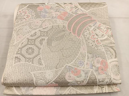 平和屋着物◎六通柄袋帯　草花熨斗目文様　プラチナ箔　正絹　逸品　BAAW6837mz