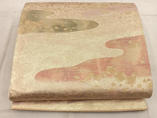 平和屋着物◎六通柄袋帯 エ霞文 金糸 正絹 逸品 BAAW6839mz