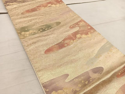 平和屋着物◎六通柄袋帯 エ霞文 金糸 正絹 逸品 BAAW6839mz