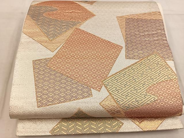 平和屋着物◎六通柄袋帯　佐賀錦二重箔　色紙重ね吉祥文　正絹　逸品　BAAW6841mz