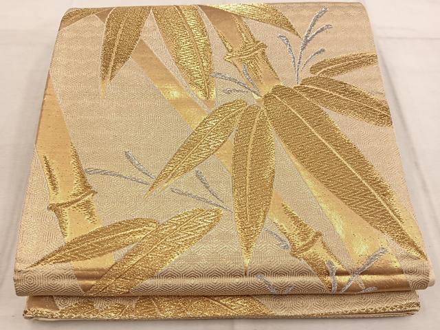 平和屋着物◎六通柄袋帯　笹竹文　金銀糸　正絹　逸品　BAAW6842mz