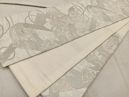 平和屋着物◎六通柄袋帯　唐織　鳳凰御所車花文　銀糸　BAAW6844mz