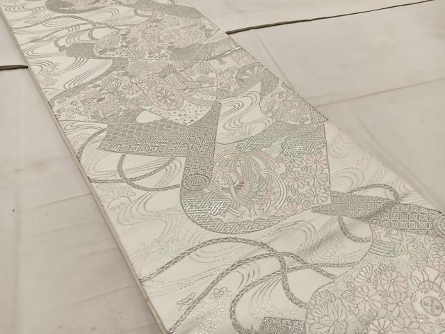 平和屋着物◎六通柄袋帯　唐織　鳳凰御所車花文　銀糸　BAAW6844mz