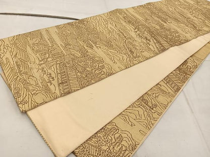 平和屋着物◎六通柄袋帯　風景文　金糸　正絹　逸品　BAAW6845mz