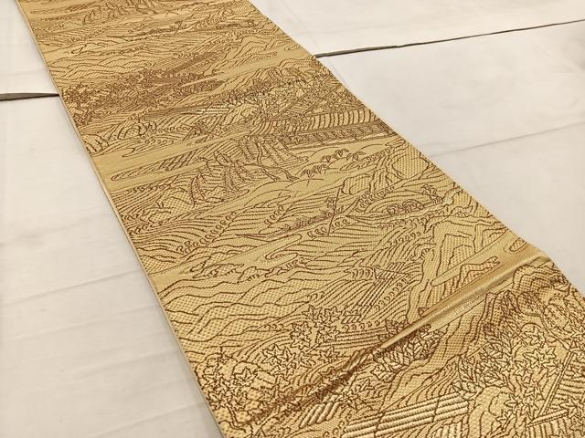 平和屋着物◎六通柄袋帯　風景文　金糸　正絹　逸品　BAAW6845mz