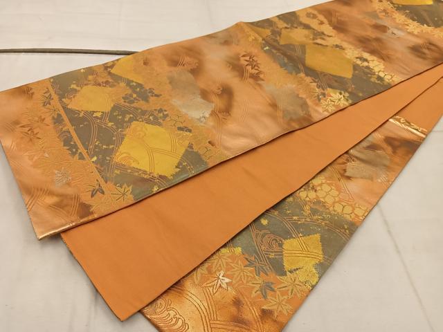 平和屋着物◎西陣 六通柄袋帯 菱花文 金糸 引箔 正絹 逸品 BAAW6848mz
