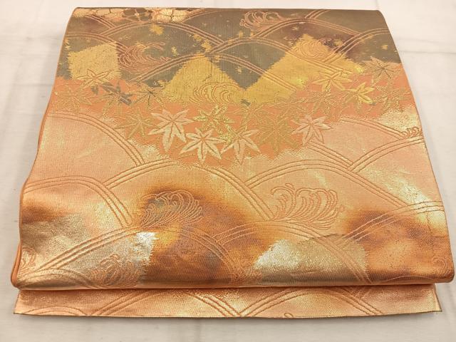 平和屋着物◎西陣 六通柄袋帯 菱花文 金糸 引箔 正絹 逸品 BAAW6848mz